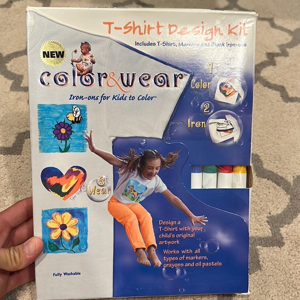 1999 t-shirt design kit for kids made in USa size L iron ons for kids to color